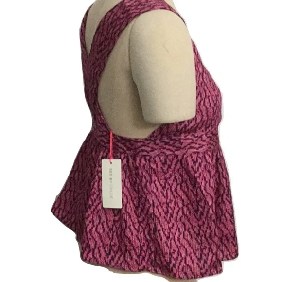 NWT See by Chloe Silk Babydoll Top 6 Pink & Black